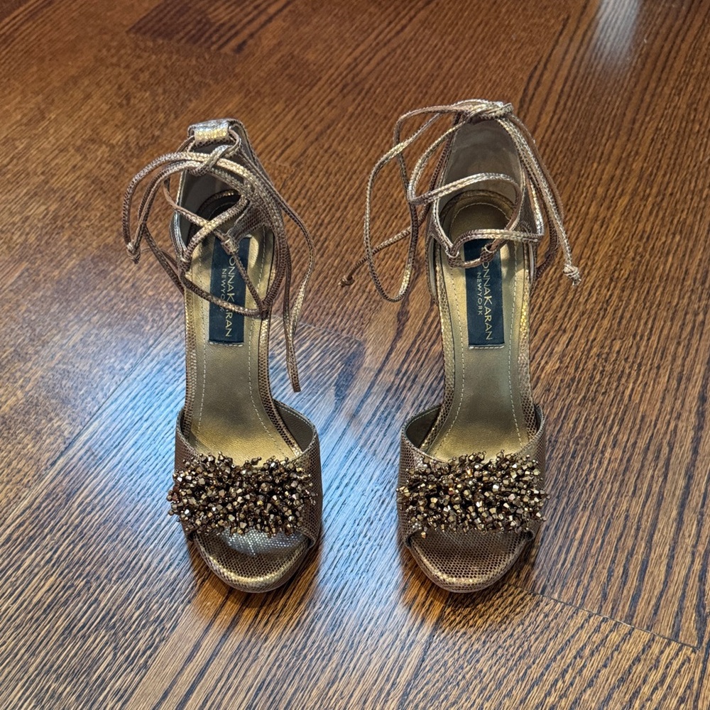 Donna Karan gold (copper) Beaded Heels